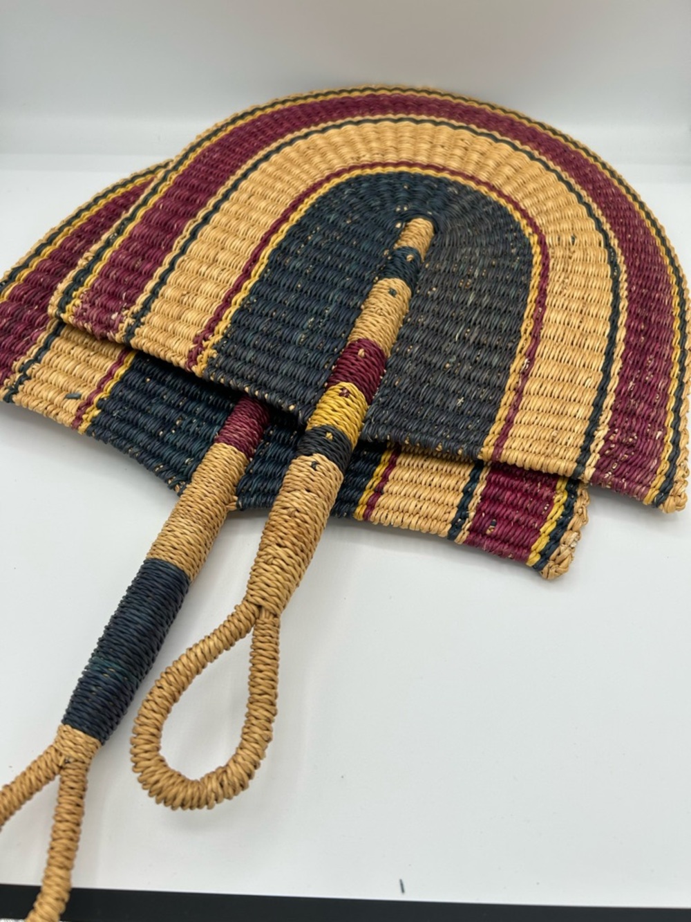 Set of 2 Handwoven Fan in Black, Mustard & Burgundy - Picture 5 of 8
